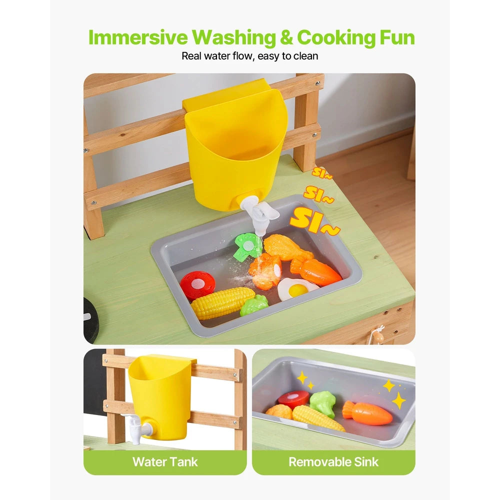 Wooden Outdoor Mud Kitchen – Backyard Play Kitchen with Working Faucet & Water Tank