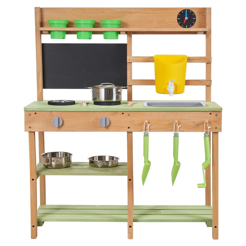Wooden Outdoor Mud Kitchen – Backyard Play Kitchen with Working Faucet & Water Tank