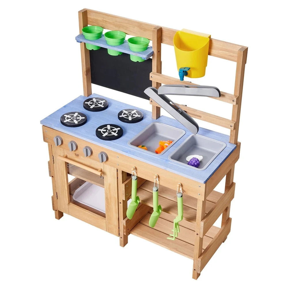Wooden Outdoor Mud Kitchen – Backyard Sensory Play Station with Single Sink
