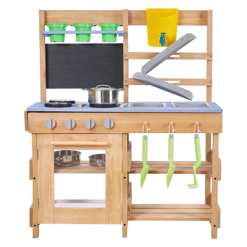 Wooden Outdoor Mud Kitchen – Backyard Sensory Play Station with Single Sink