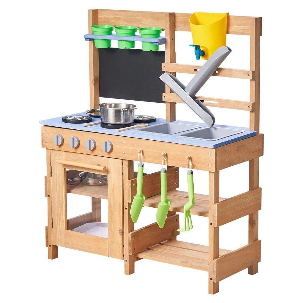 Wooden Outdoor Mud Kitchen – Backyard Sensory Play Station with Single Sink