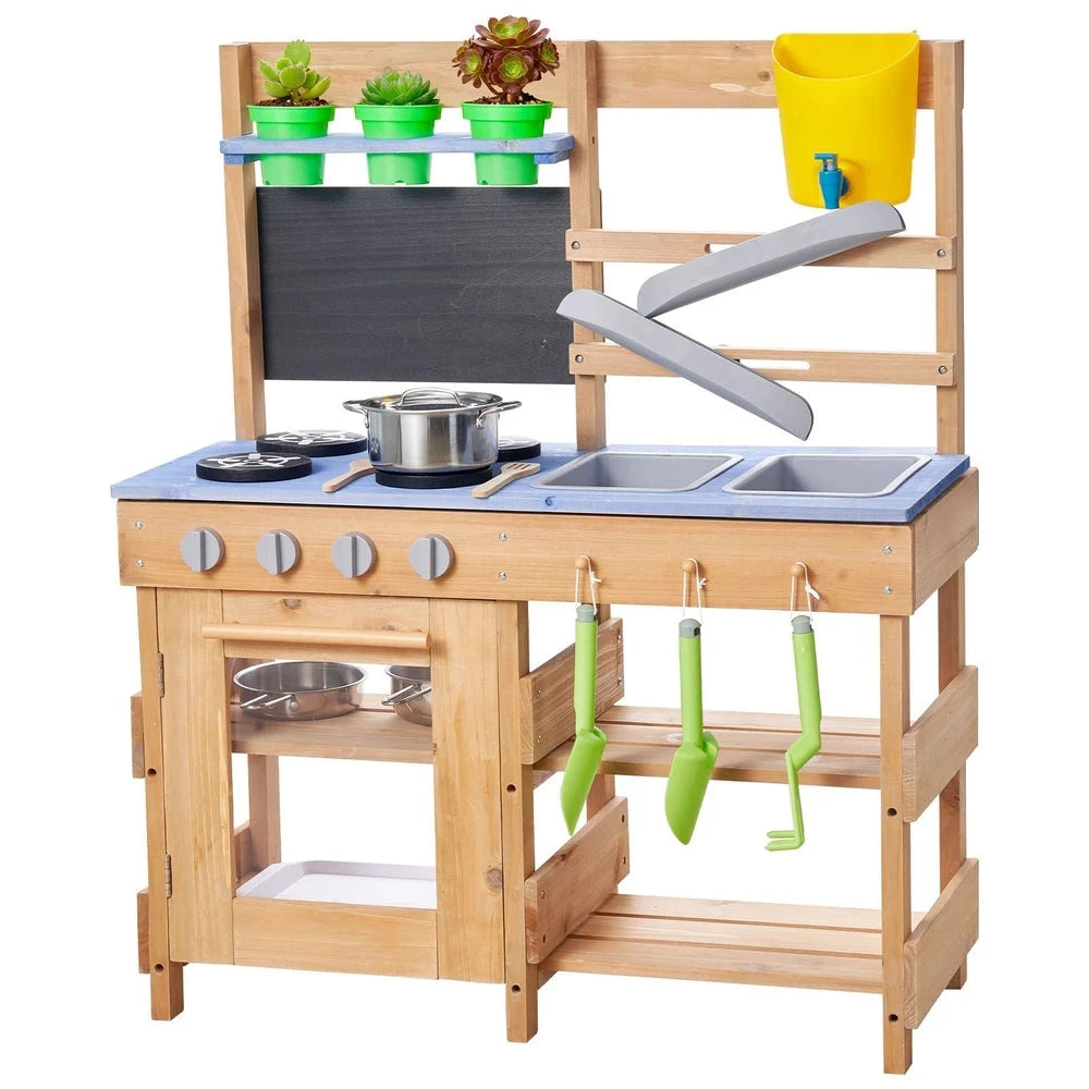 Wooden Outdoor Mud Kitchen – Backyard Sensory Play Station with Single Sink