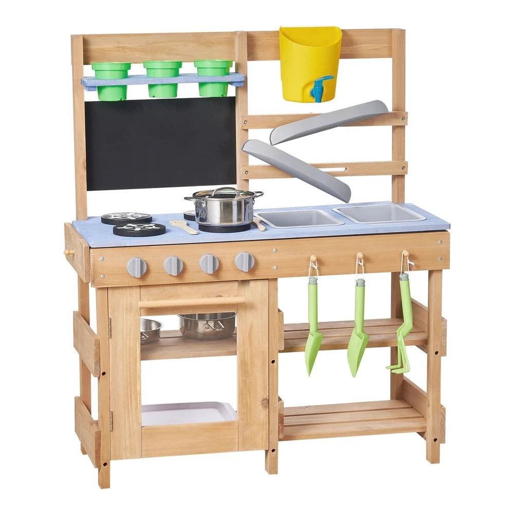 Wooden Outdoor Mud Kitchen – Backyard Sensory Play Station with Single Sink