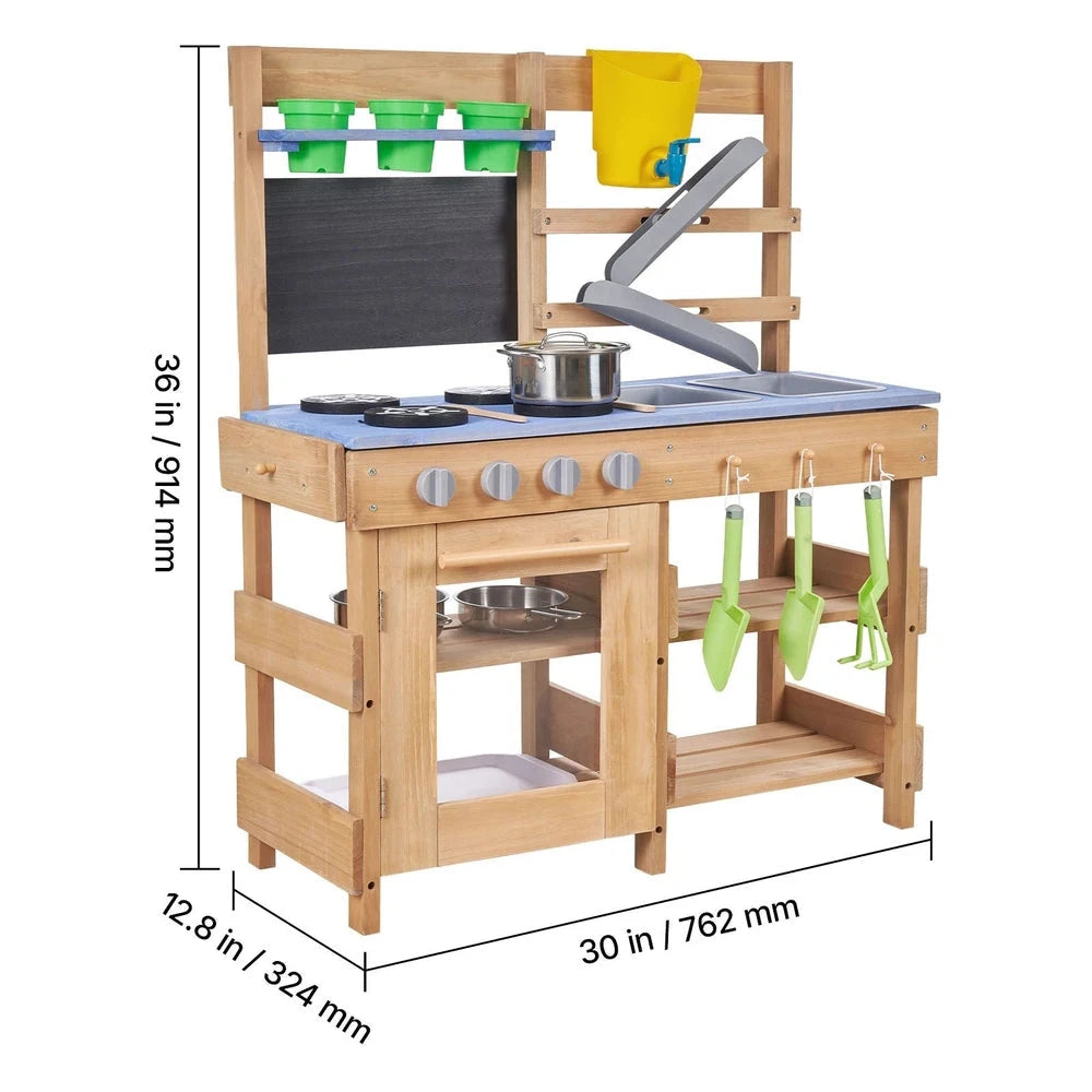 Wooden Outdoor Mud Kitchen – Backyard Sensory Play Station with Single Sink