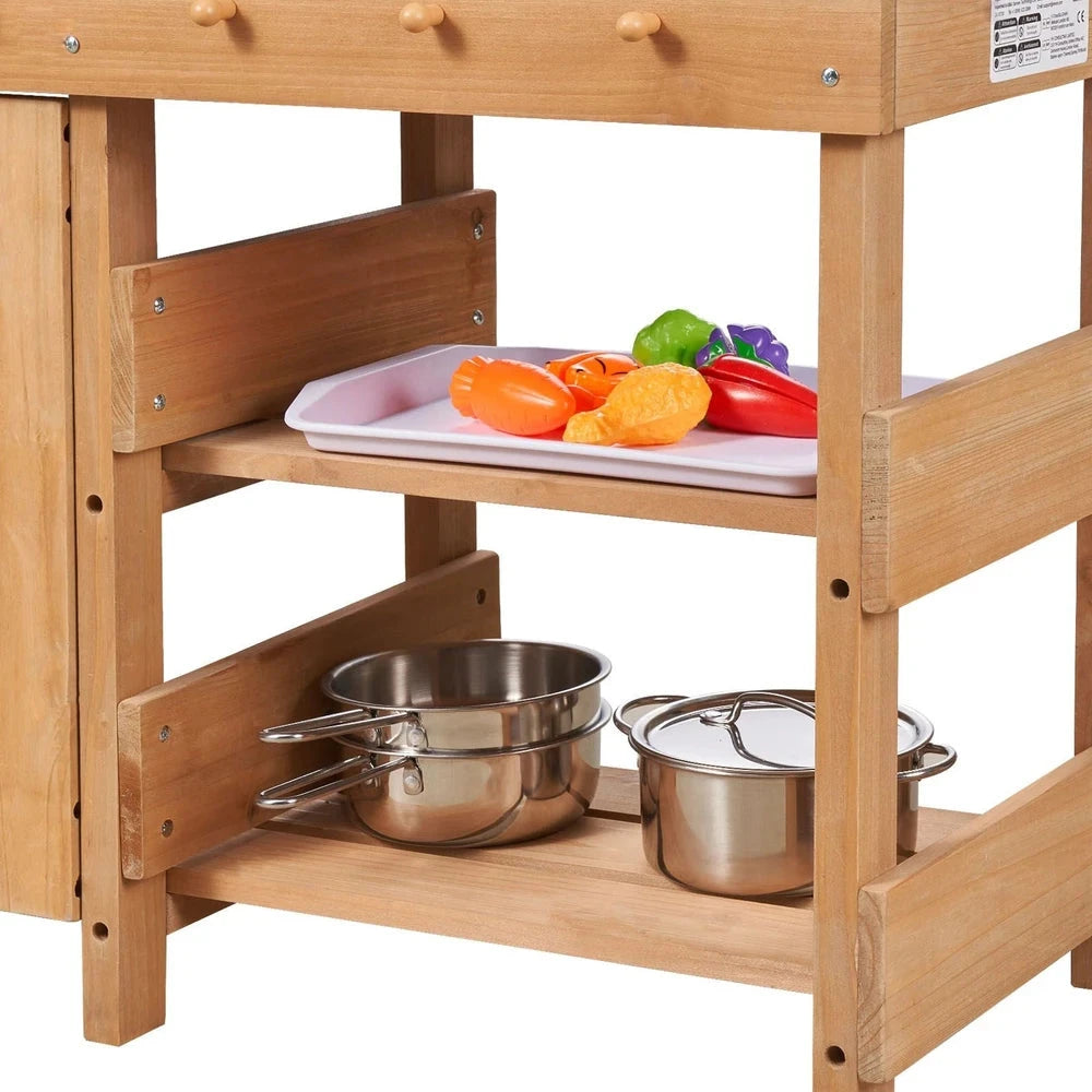 Wooden Outdoor Mud Kitchen – Backyard Sensory Play Station with Single Sink