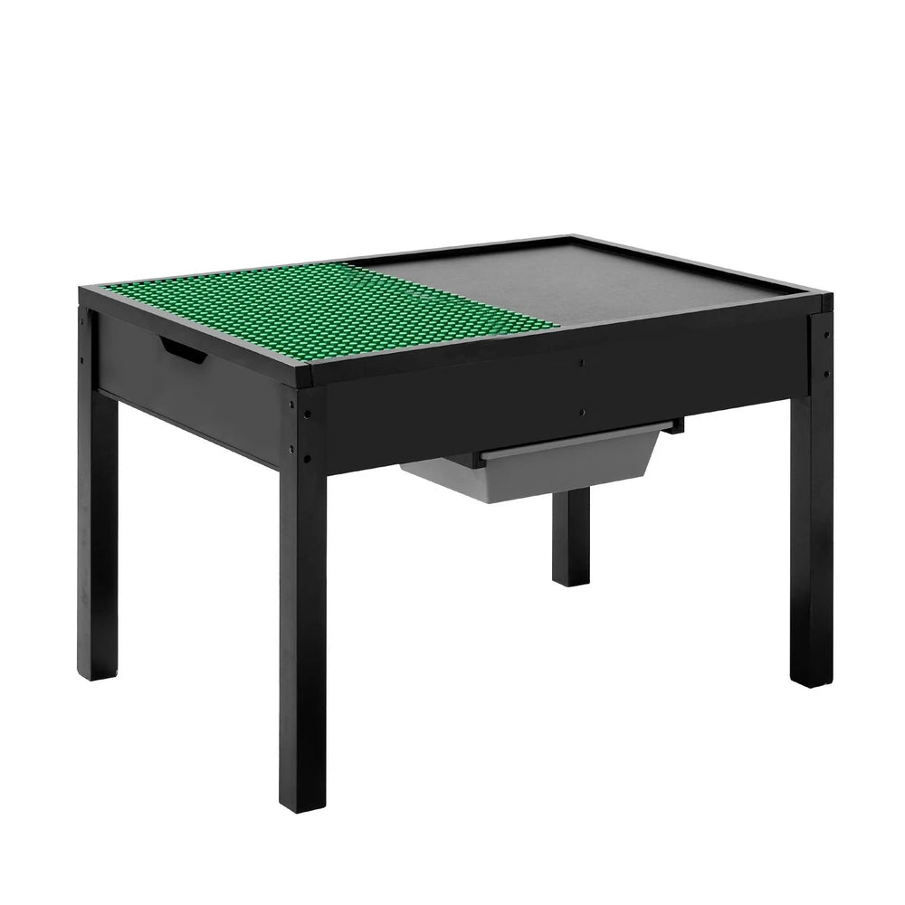 Kids Wooden Activity Table – Double-Sided Block Tabletop with 2 Storage Bins
