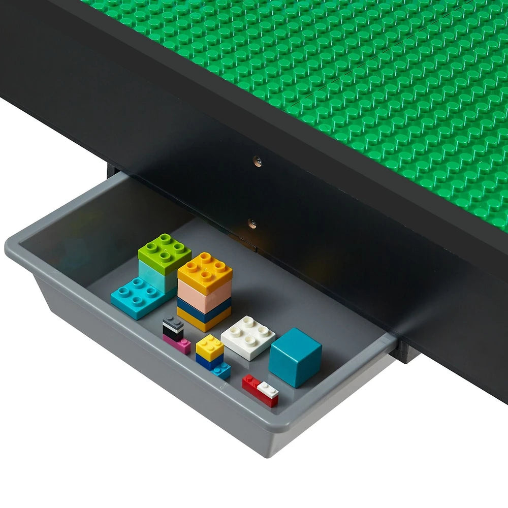 Kids Wooden Activity Table – Double-Sided Block Tabletop with 2 Storage Bins