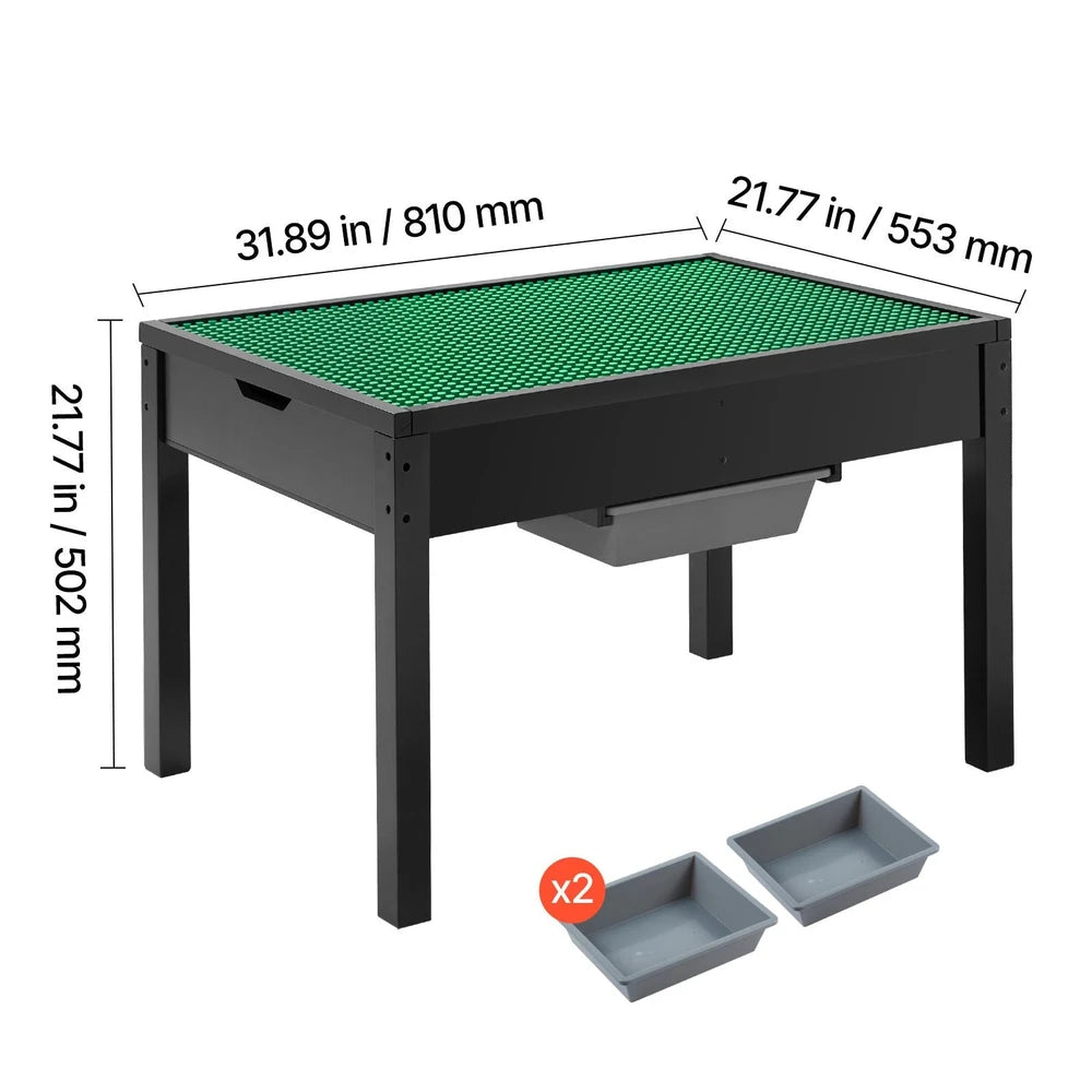 Kids Wooden Activity Table – Double-Sided Block Tabletop with 2 Storage Bins