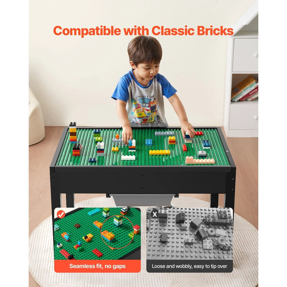 Kids Wooden Activity Table – Double-Sided Block Tabletop with 2 Storage Bins