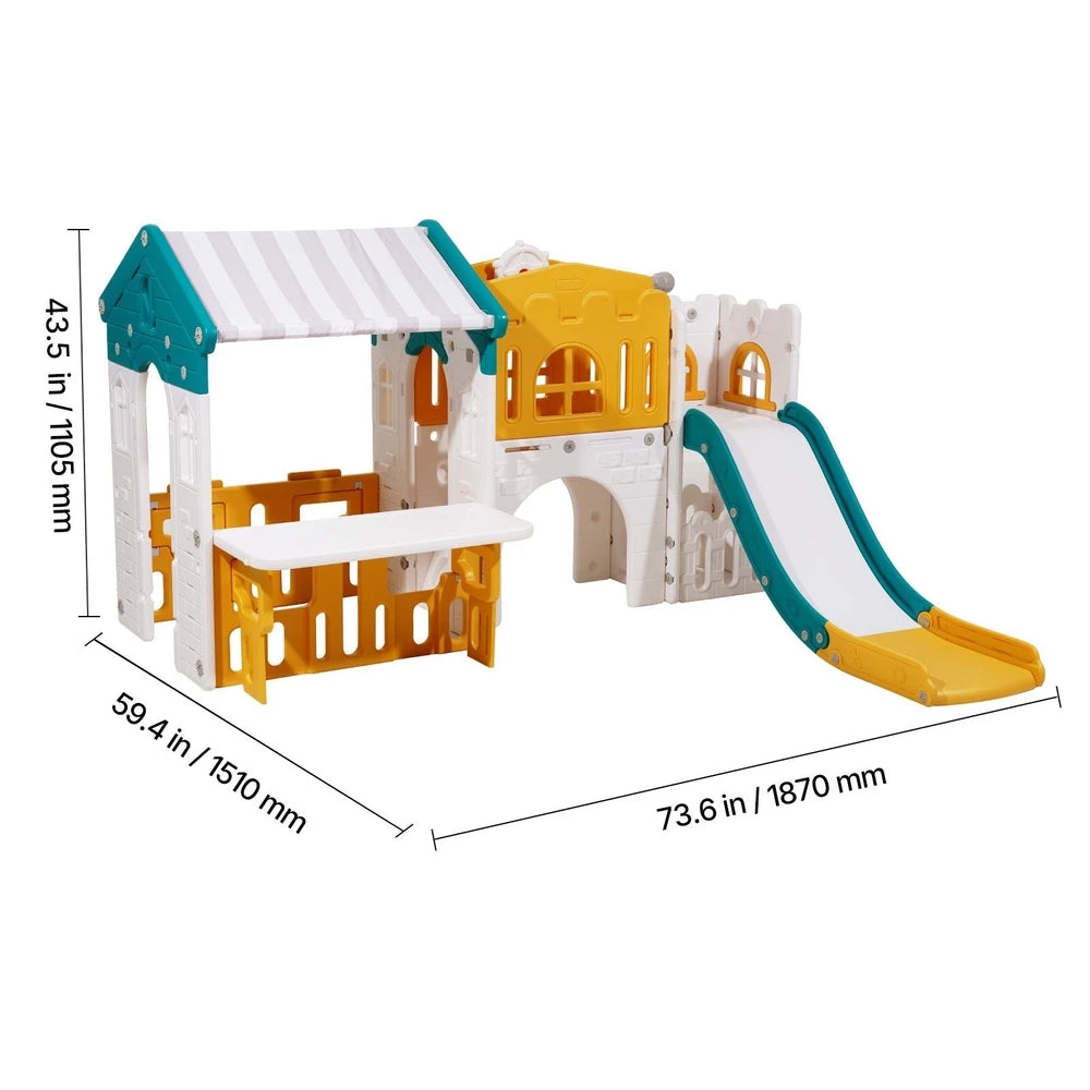 Toddler Outdoor Playhouse – Open Play Structure with Slide & Crawl Tunnel