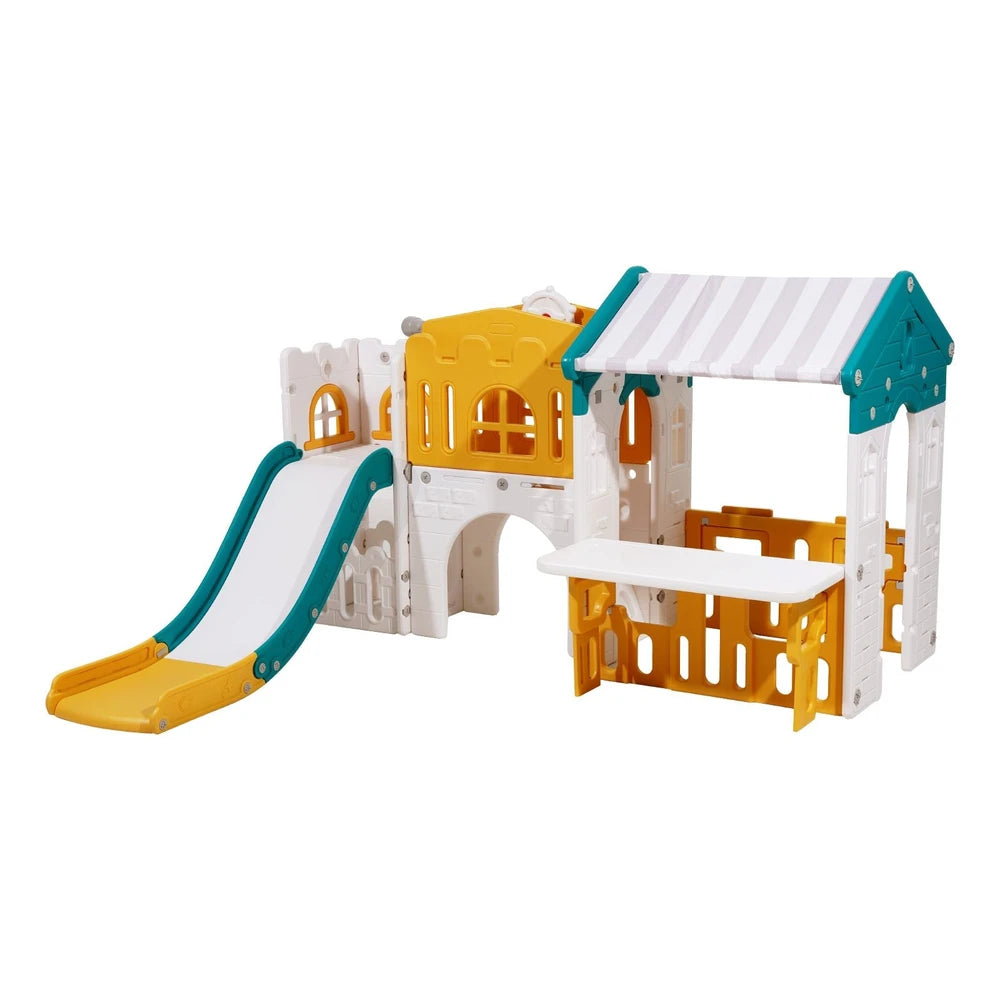 Toddler Outdoor Playhouse – Open Play Structure with Slide & Crawl Tunnel