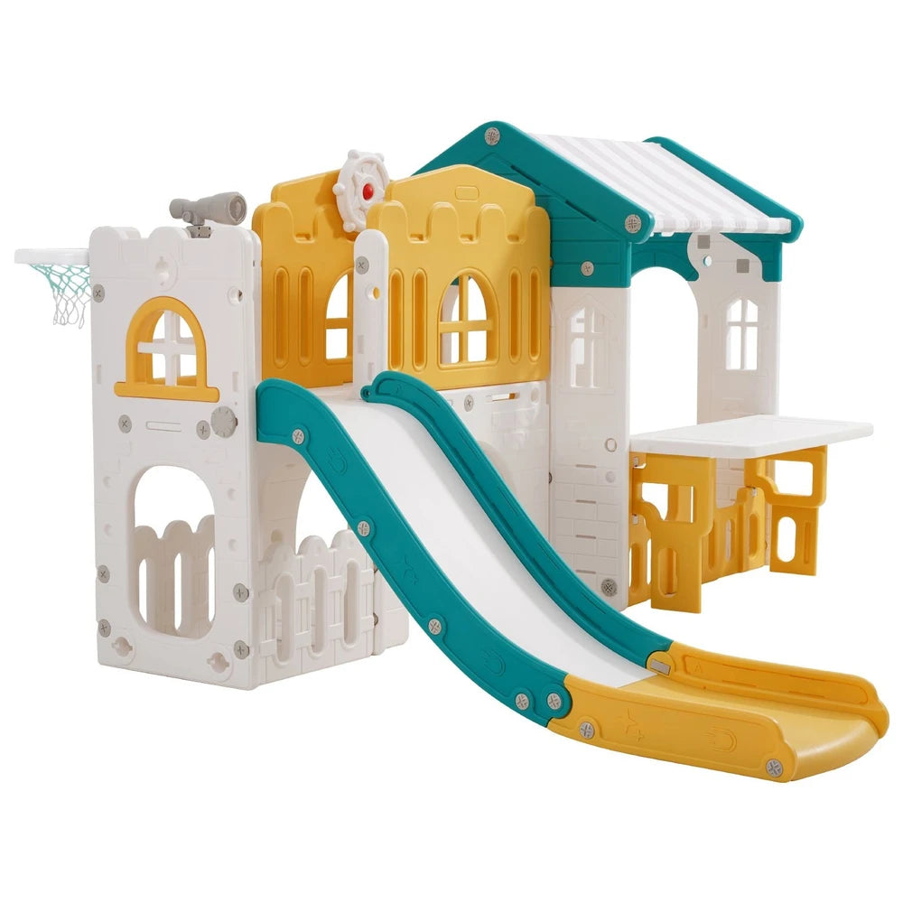 Toddler Outdoor Playhouse – Open Play Structure with Slide & Crawl Tunnel