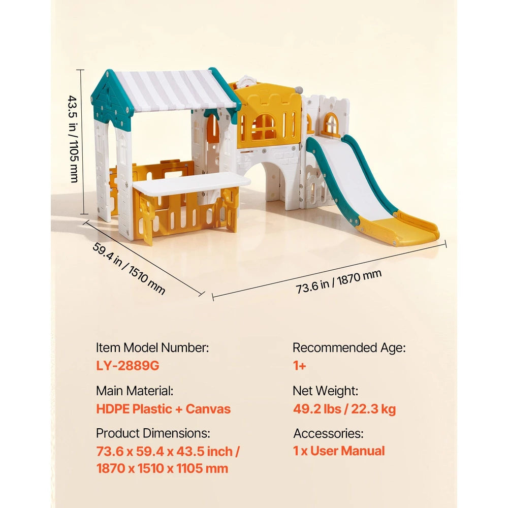 Toddler Outdoor Playhouse – Open Play Structure with Slide & Crawl Tunnel